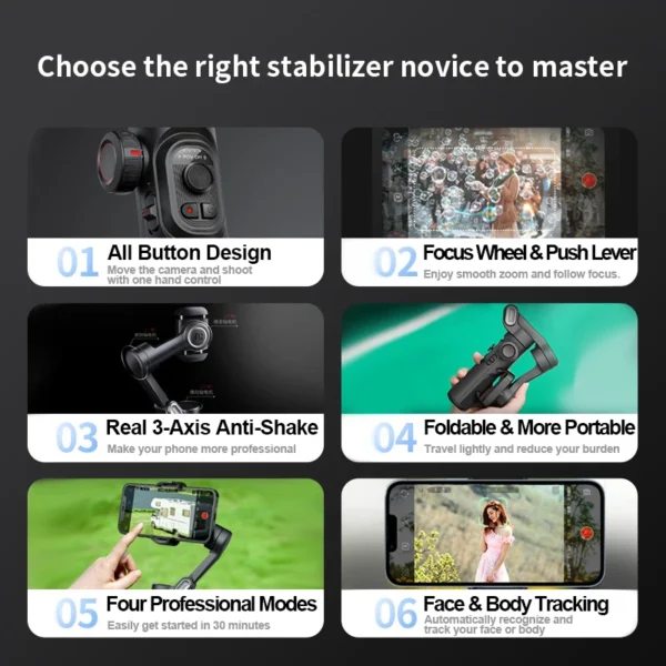 AOCHUAN 3-Axis Handheld Gimbal Stabilizer for Smartphone with Fill Light for iPhone Android Face Tracking Vlog Smart XE - Image 2