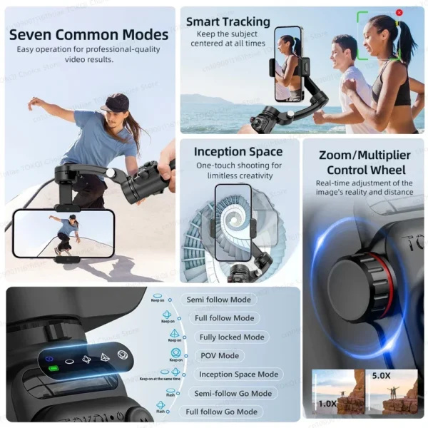 Handheld 3-Axis Gimbal Stabilizer for iPhone & Android, Anti-Shake Phone Holder with Tripod, for Vlogging & Video Recording - Image 4