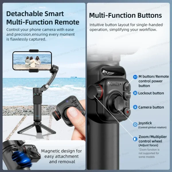 Handheld 3-Axis Gimbal Stabilizer for iPhone & Android, Anti-Shake Phone Holder with Tripod, for Vlogging & Video Recording - Image 3
